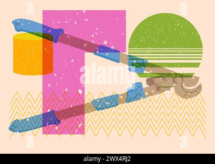 Risograph Heavy Duty Large Cable Cutter, old cutter for wire or steel bars with geometric shapes. Objects in trendy riso graph print texture. Stock Vector
