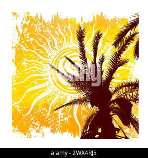 Summer poster with tropical palm leaf and handwriting lettering. Vector ...
