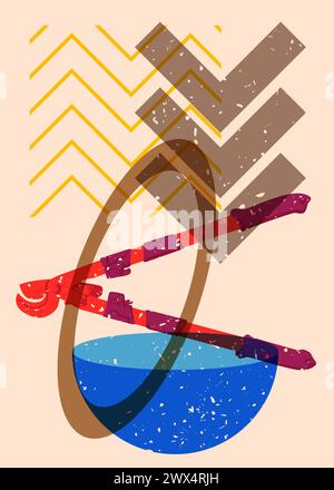 Risograph Heavy Duty Large Cable Cutter, old cutter for wire or steel bars with geometric shapes. Objects in trendy riso graph print texture. Stock Vector