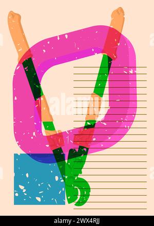 Risograph Heavy Duty Large Cable Cutter, old cutter for wire or steel bars with geometric shapes. Objects in trendy riso graph print texture. Stock Vector