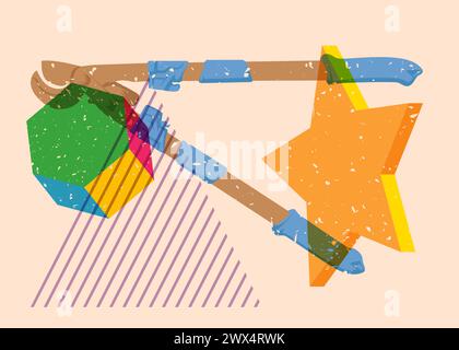 Risograph Heavy Duty Large Cable Cutter, old cutter for wire or steel bars with geometric shapes. Objects in trendy riso graph print texture. Stock Vector