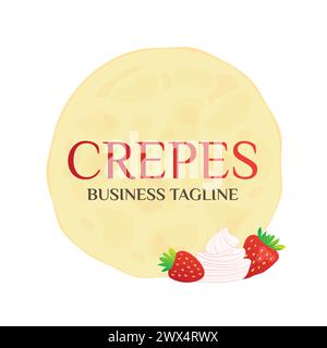 Pancake or Crepes Logo with Cream and Strawberry Stock Vector