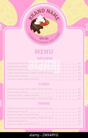 Pink Pancake or Crepe Menu Template for Bakery Stock Vector