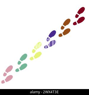 A vector showing multicoloured human footprints in a line, symbolic of the way forward in life. Stock Vector