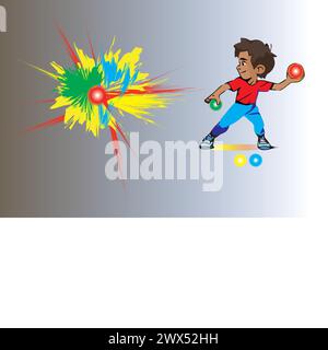 Cute  soccer player boy, little child footballer playing sport game icon. Funny school kid sportsman cartoon character run, kick ball. Vector Stock Vector