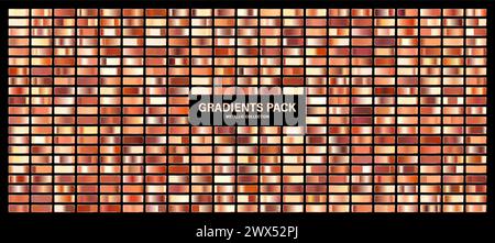 Bronze, copper orange glossy gradient, metal foil texture. Color swatch set. Collection of high quality gradients. Shiny metallic background. Design Stock Vector