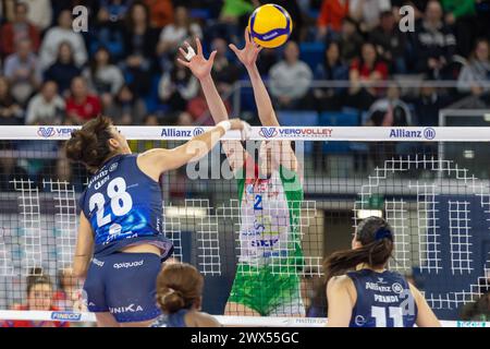 Milan, Italy. 27th Mar, 2024. Fast of during Playoff - Allianz Vero Volley Milano vs Wash4green Pinerolo, Volleyball Italian Serie A1 Women match in Milan, Italy, March 27 2024 Credit: Independent Photo Agency/Alamy Live News Stock Photo