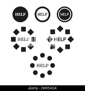 Help buttons set. Circle and diamond assistance icons. Support symbol collection. Vector illustration. EPS 10. Stock Vector