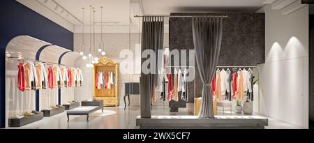 3d render of cloth dress shop Stock Photo