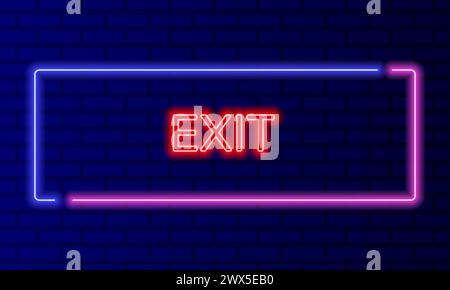 Neon sign exit in speech bubble frame on brick wall background vector. Light banner on the wall background. Exit button for buildings door, design Stock Vector