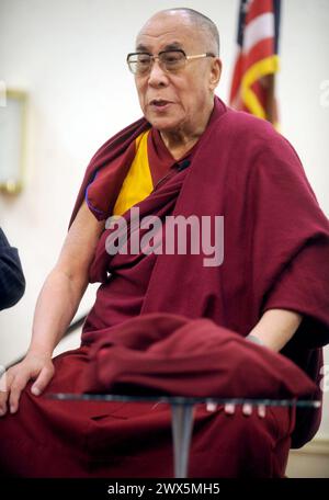 NEWARK, NJ - MAY 12: His Holiness the Dalai Lama  during a press conference at the Robert Treat Hotel on May 12, 2011 in Newark, New Jersey.  People:  The Dalai Lama  Transmission Ref:  MNC1  Must call if interested Michael Storms Storms Media Group Inc. 305-632-3400 - Cell 305-513-5783 - Fax MikeStorm@aol.com Stock Photo