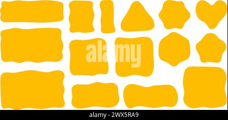 Abstract liquid shapes. Organic flat blobs. Irregular fluid bubbles. Random wavy spots and curvy elements. Amoeba rectangle box set. Stock Vector
