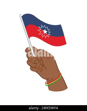 Juneteenth. Freedom Day. Black mans hand with a flag, white star on a blue-red background. US federal holiday. Slavery Abolition. African American Her Stock Vector