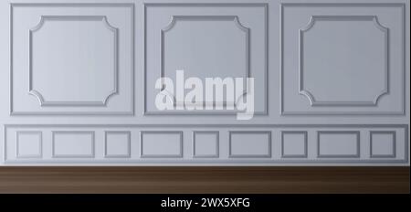 Classic interior. White wall with moulding frames and window. Home room ...