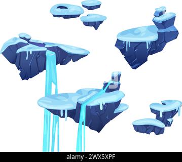 Arcade game platforms with ice and snow, winter level game asset ...