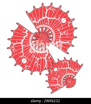 Set of Asian paper and textile fans vector illustration. Collection of  realistic Japan and Chinese traditional accessories isolated on white. Stock Vector