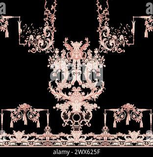 Digital textile elements design elegant style motifs combination design front and back stylish concept with luxury geometrical design Stock Vector