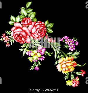 Latest new digital textile design flowers and leaves motif design for printing Stock Vector