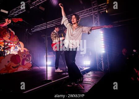 Bojan Cvjetićanin of Slovenian indie rock band Joker Out performs live at Circolo Magnolia in Milano, Italy, on March 27 2024 Stock Photo