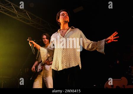 Bojan Cvjetićanin of Slovenian indie rock band Joker Out performs live at Circolo Magnolia in Milano, Italy, on March 27 2024 Stock Photo