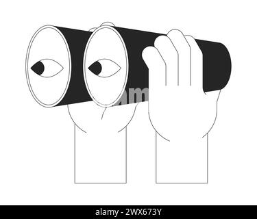 Holding powerful binoculars cartoon human hands outline illustration Stock Vector