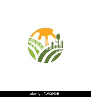 Farm Simple Logo. Nature logo. Sunset Logo Stock Vector
