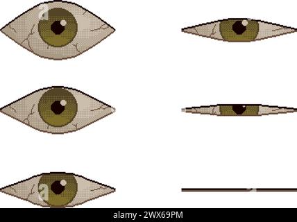 Pixel art eye. Set of open and closed eyes. 8-bit retro video game style. Vector illustration Stock Vector