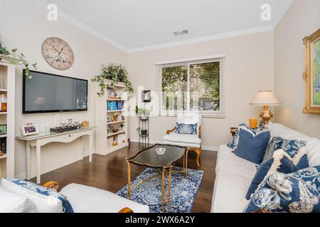 An interior shot of the living room of a Luxury Home in Calabasas California Stock Photo