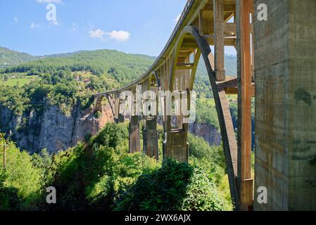 View of the Djurdjevica Tara Bridge in Durmitor National Park. Stock Photo