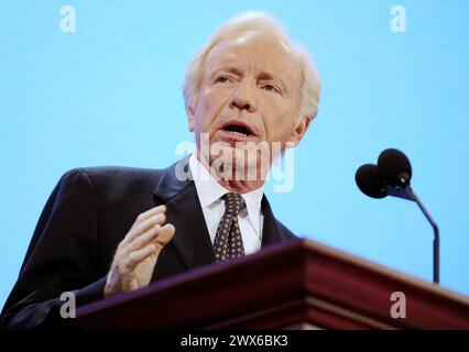 File photo - Sen. Joseph Lieberman (I-CT) during the Republican National Convention at the Xcel Energy Center in Saint-Paul, MN, USA on September 2nd, 2008. - Former US Senator and vice-presidential candidate Joe Lieberman has died at 82. The cause was complications from a fall, according to a family statement obtained by CBS News, the BBC's US partner. The centrist represented the state of Connecticut in the Senate for nearly a quarter of a century. Mr Lieberman became the first Jewish politician to join a major party US presidential ticket in 2000 when Al Gore selected him as his running mat Stock Photo