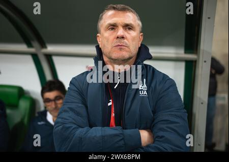WROCLAW, POLAND - MARCH 26, 2024: Qualifications for UEFA Euro 2024. Final play-off match Ukraine - Iceland 2:1. Serhiy Rebrov head coach of Ukraine. Stock Photo