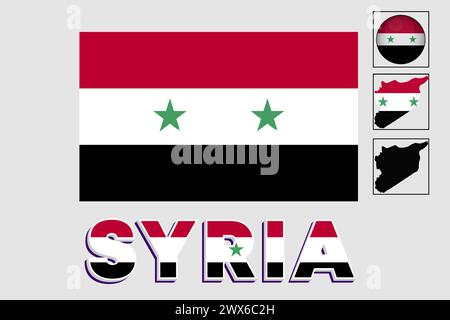 Syria flag and map in a vector graphic Stock Vector