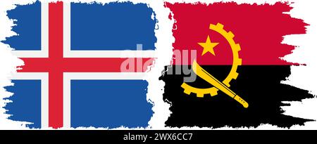 Angola and Iceland grunge flags connection, vector Stock Vector