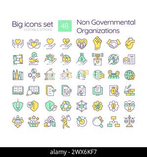 Non governmental organization RGB color icons set Stock Vector