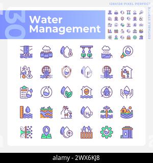 Water management RGB color icons set Stock Vector