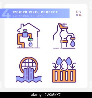 Water infrastructure RGB color icons set Stock Vector