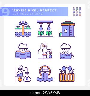 Water industry related RGB color icons set Stock Vector