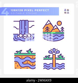 Natural water bodies RGB color icons set Stock Vector
