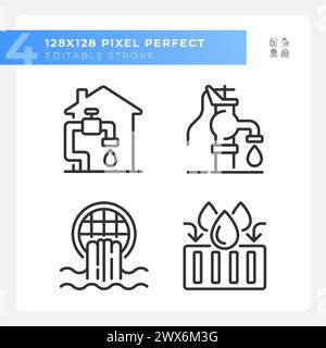 Water infrastructure linear icons set Stock Vector