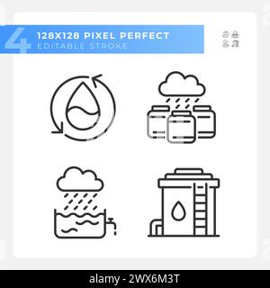 Water collection linear icons set Stock Vector