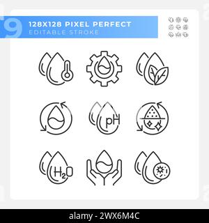 Water drops linear icons set Stock Vector