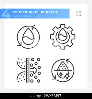 Water treatment linear icons set Stock Vector