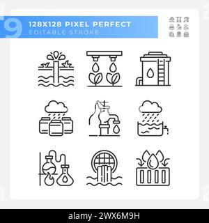 Water industry related linear icons set Stock Vector