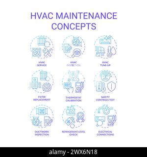 HVAC maintenance blue gradient concept icons Stock Vector