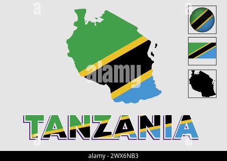 Tanzania flag and map in a vector graphic Stock Vector