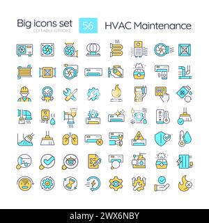 HVAC maintenance RGB color icons set Stock Vector