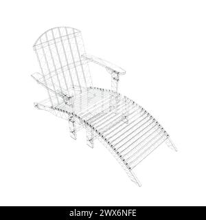 Outline of beach chair isolated on white background. Contour wood Sun lounger. Beach wooden lounger summer sunbed vector illustration isolated on whit Stock Vector