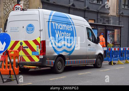 London, UK. 28th March 2024. A Thames Water van at a repair site in Central London as investors pull 500 million pounds in emergency funding, raising concerns for the future of the company. Credit: Vuk Valcic/Alamy Live News Stock Photo