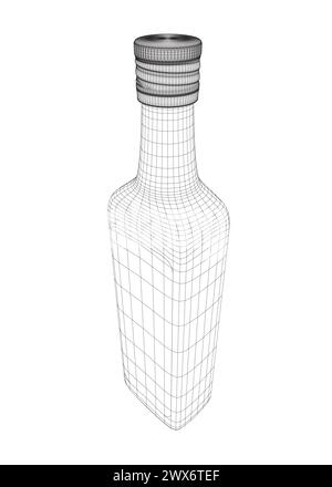 Bottle wireframe icon isolated on white background. Vector illustration. Bottle of red wine icon in wireframe style isolated on white background. Wine Stock Vector