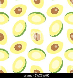 Avocado pattern, hand-drawn, stylized half of the fruit with nut inside, on white background. Vector illustration Stock Vector